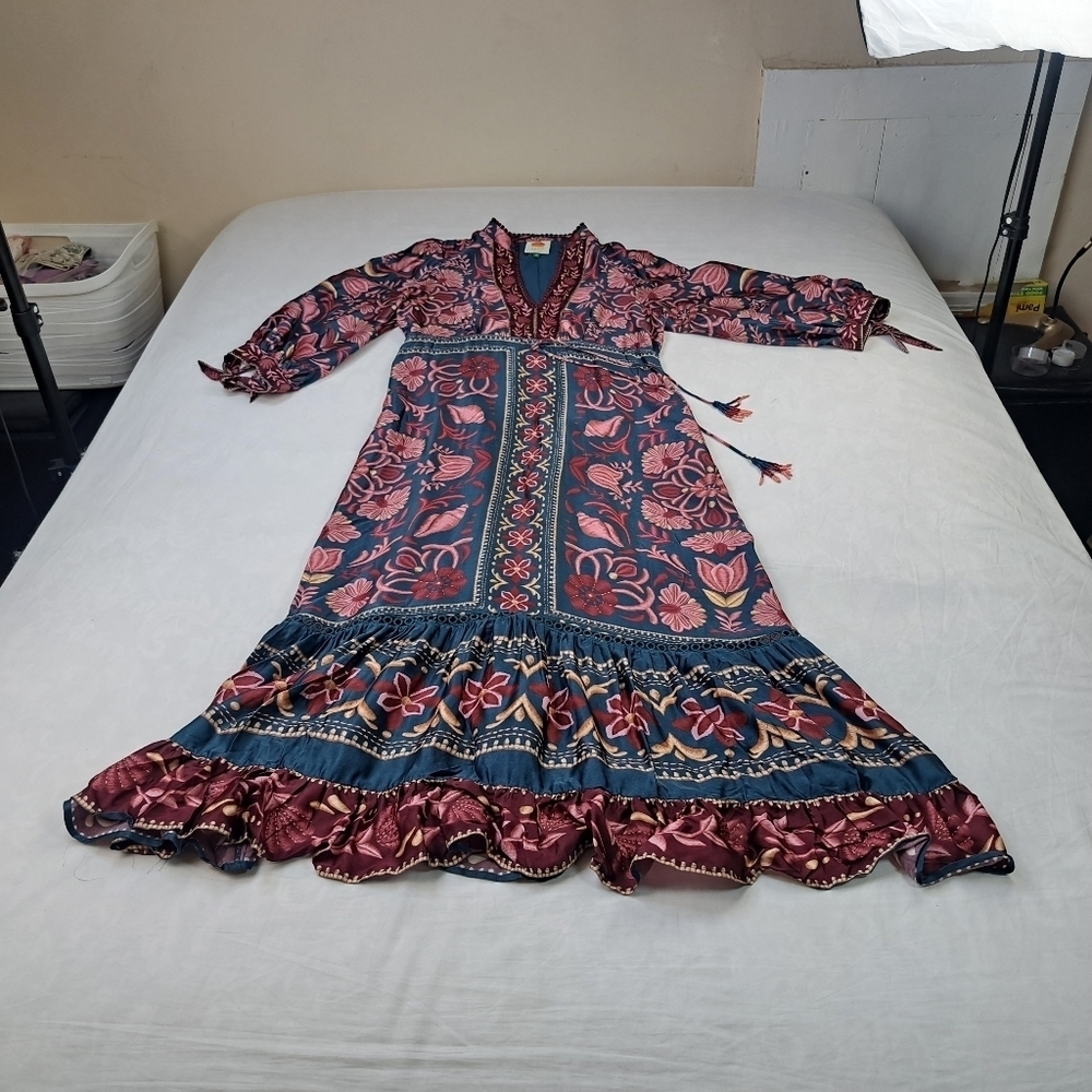 Farm Rio Seashell Tapestry Printed 3/4-Sleeve Maxi Dress Size XS - Picture 10 of 14
